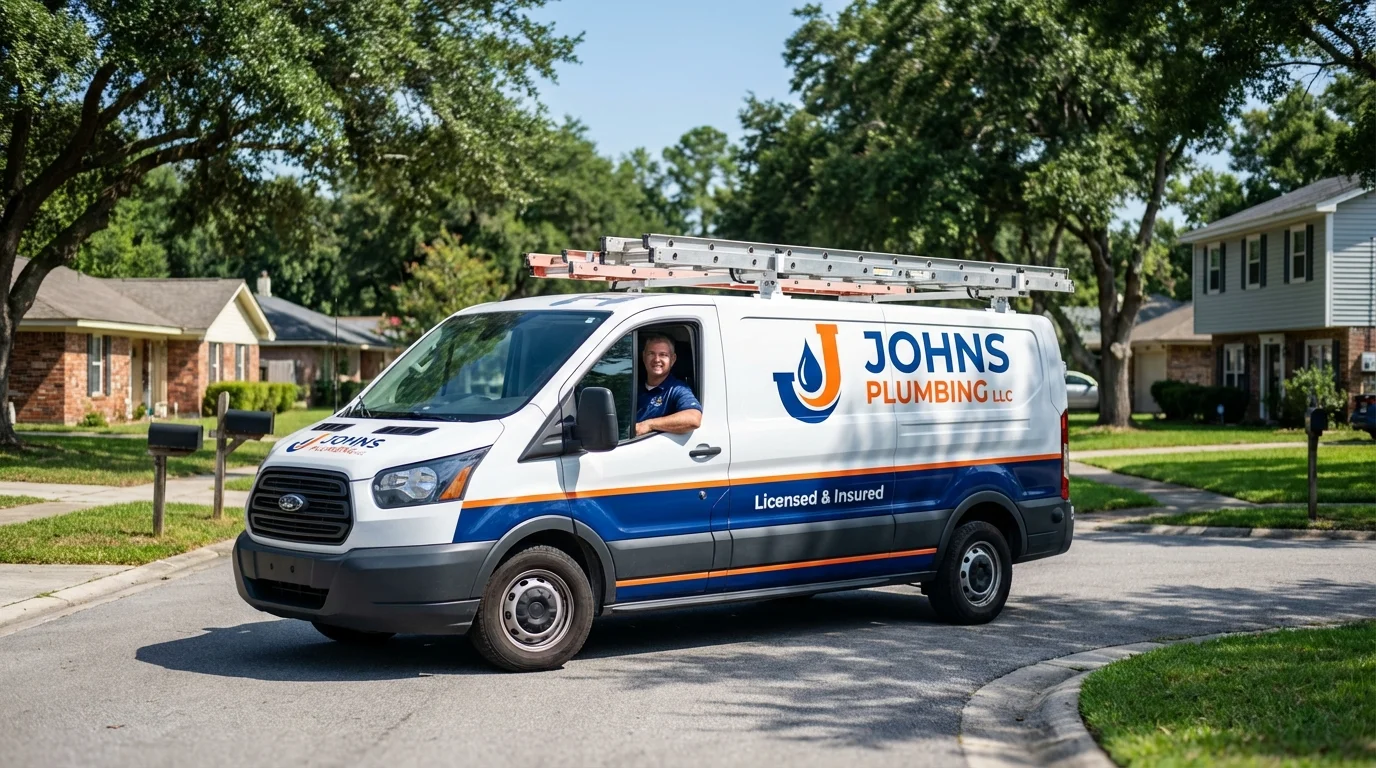 Johns Plumbing LLC service van in Story City, IA