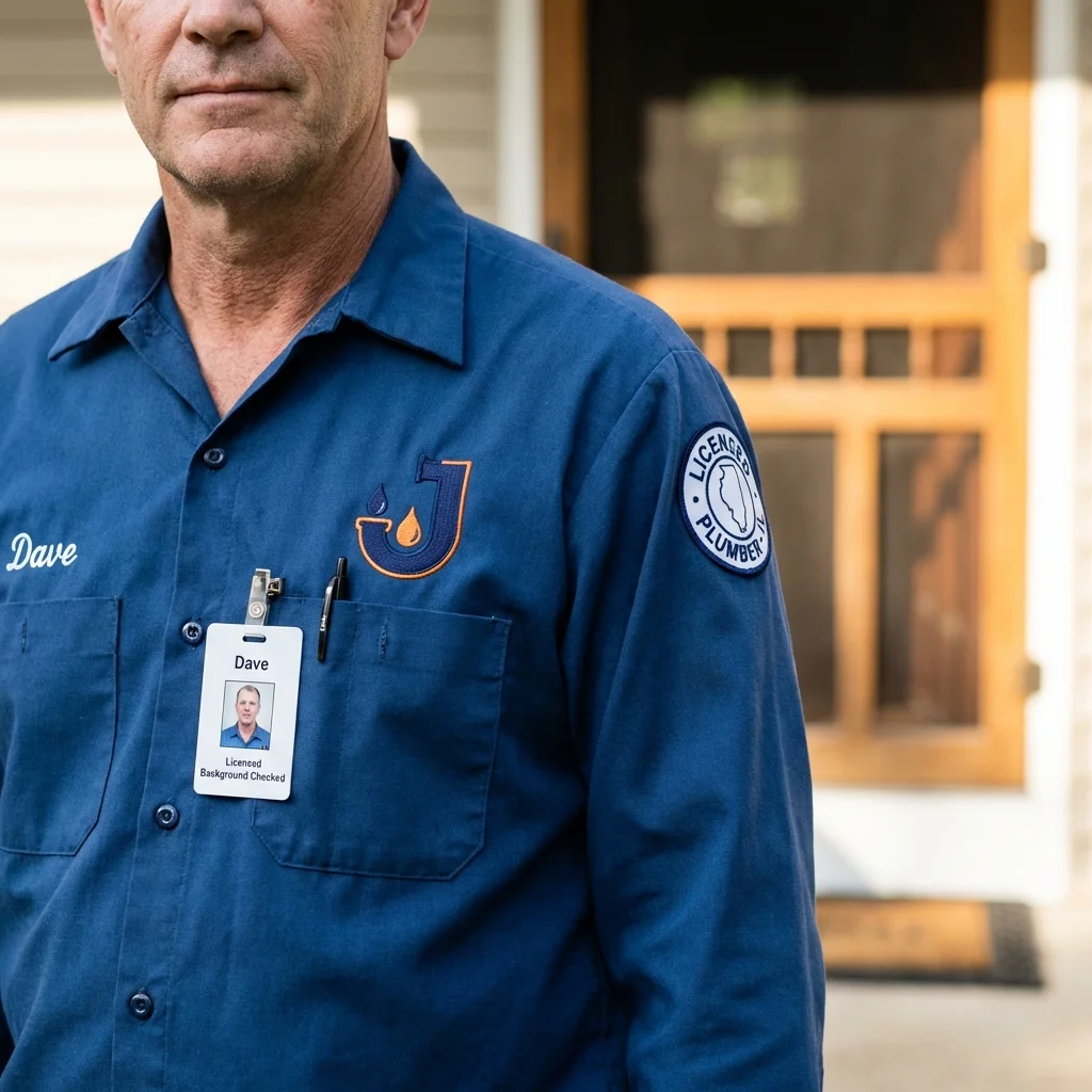 Licensed plumber showing ID badge in Story City, IA
