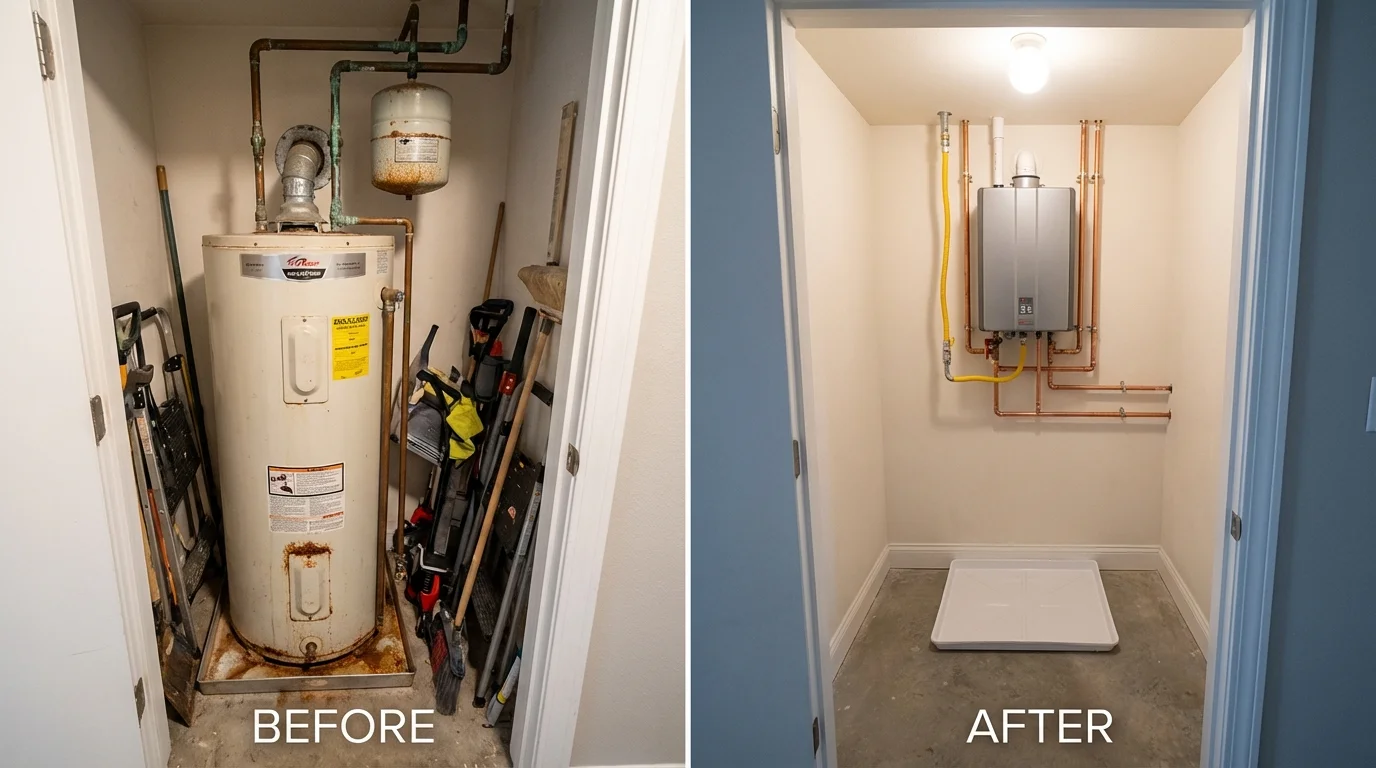 Tank water heater versus wall-mounted tankless unit comparison for Story City, IA homeowners